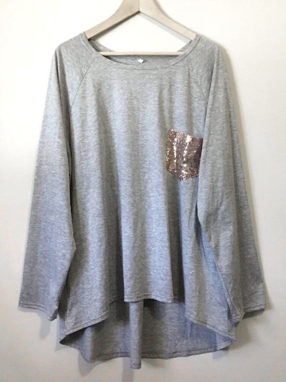 Heathered Grey High Low Top Rose Gold Sequin Pocket Shirt 4X Plus